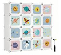 Armoire Modulable, Organisateur Vêtements Enfant Avec 16 Cubes, 123 X 41 X 123 Cm, Blanc Blanc