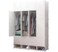 Armoire Modulaire, Étagères Modulaires, Armoire Organisateur de Vêtements Modulaire pour la Maison, Étagère de Rangement pour Chambre à Coucher, 20 Modules, 2 Barres, 192x140 cm, Blanc