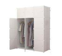 Armoire Modulaire, Étagères Modulaires, Armoire Organisateur de Vêtements Modulaire pour la Maison, Étagère de Rangement pour Chambre à Coucher, 12 Modules, 2 Barres, 140x105 cm, Blanc