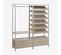 Armoire modulaire ouverte Janine 2 pièces avec tiroirs et étagère à chaussures en acier Moka Brown