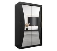 Armoire Monaco 120 Avec 2 Portes Coulissantes et Miroir - Corps Noir Mat - 62x120x200cm - ABIKSMEBLE