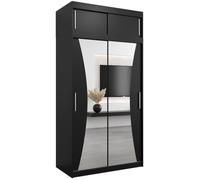 Armoire Monaco 120 Avec 2 Portes Coulissantes, Miroir et Rehausse - Corps Noir Mat - 62x120x240cm - ABIKSMEBLE