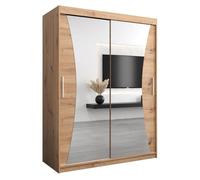 Armoire Monaco 150 Avec 2 Portes Coulissantes et Miroir - Corps Chêne Artisan - 62x150x200cm - ABIKSMEBLE