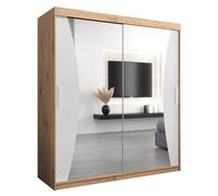 Armoire Monaco 180 Avec 2 Portes Coulissantes et Miroir - Corps Chêne Artisan, Façade Blanc Mat - 62x180x200cm - ABIKSMEBLE