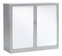 Armoire Monobloc H100xL100xP43 cm 2 Tablettes Alu Rideaux Blanc Aluminium - Blanc G