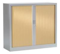 Armoire Monobloc H100xL100xP43 cm 2 Tablettes Alu Rideaux Chêne Clair Aluminium - Chêne Clair G