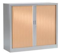 Armoire Monobloc H100xL120xP43 cm 2 Tablettes Alu Rideaux Hêtre Aluminum - Hêtre G