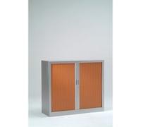 Armoire Monobloc H100xL120xP43 cm 2 Tablettes Alu Rideaux Merisier Aluminium - Merisier G