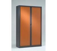 Armoire Monobloc H198xL100xP43 cm 4 Tablettes Anthracite Rideaux Merisier Anthracite - Merisier G