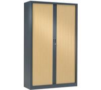 Armoire Monobloc H198xL120xP43 cm 4 Tablettes Anthracite Rideaux Chêne Clair Anthracite - Chêne Clair G
