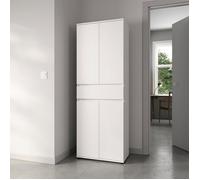 Armoire multi-rangement - 4 portes 1 tiroir - Armoire de bureau - 64x34x180 cm - Meuble de rangement - Blanc
