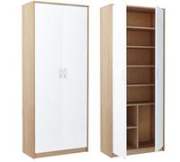 Armoire polyvalente à 8 compartiments, armoire à balais, armoire de ménage en finition mate avec 6 étagères et 2 portes, 74 cm de large en panneau stratifié et poignées en polymère blanc sonoma