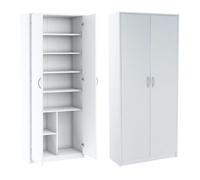 Armoire multi-usages blanche 74 cm - 8 compartiments, 6 étagères, 2 portes - Meuble de rangement - Armoire de bureau - Blanc