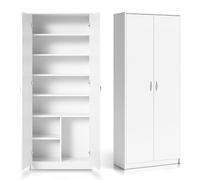 Armoire Multi-usages Blanche - 74cm x 180cm avec Six Étagères et Un Compartiment Supplémentaire, Organizer en Bois MDF