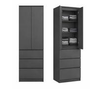 Home Collective Armoire 2 Portes avec 3 étagères et 3 tiroirs | Rangement pour Chambre, entrée ou Bureau | 50x40x180 cm (LxPxH) | Anthracite