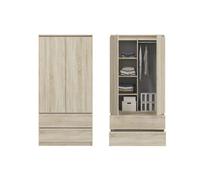 Armoire multifonction 90x50x180 cm - 2 tiroirs 3 étagères tringle à vêtements - Meuble de rangement - Sonoma