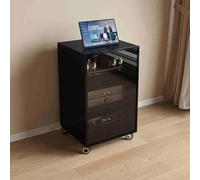 Armoire multimédia AV réglable avec portes en verre trempé, gestion des câbles, centre de divertissement d'angle pour la maison, le bureau et le théâtre, design noir élégant (80 cm)
