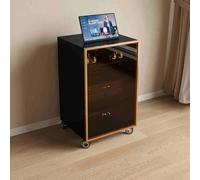 Armoire multimédia AV réglable avec portes en verre trempé, gestion des câbles et étagères - Centre de divertissement d'angle pour bureau à domicile ou théâtre - Noir (80 cm)