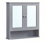 Armoire Murale, 2 Portes-Miroir Et Compartiment Ouvert, Étagère Réglable, 13 X 56,5 X 58,5 Cm, Gris Tourterelle Gris