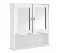 Armoire Murale, 2 Portes-Miroir Et Compartiment Ouvert, Étagère Réglable, 15 X 65 X 75 Cm, Blanc Blanc
