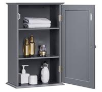 Armoire Murale 3 Niveaux 55x35x21 cm, Porte Unique, Rangement Élégant pour Salle de Bains, Cuisine et Salon, Gris Foncé YAHEETECH