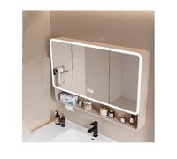Armoire murale avec miroir - Armoire de rangement de 60 cm avec 2 portes miroirs, coins arrondis, désembuage efficace, grande capacité, finition crème, parfaite pour salle de bain et maison