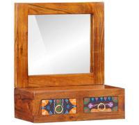 Armoire murale avec miroir, en bois d'acacia massif, marron, 40 x 20 x 50 cm, avec 2 tiroirs, espace de rangement moderne pour salon, chambre à coucher, couloir, peu encombrante et fonctionnelle