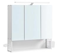 Armoire Murale avec Miroir Meuble de Salle de Bain 14,5 x 70 x 70 cm avec Lampe LED Placard 3 Portes avec étagère réglable Porte sèche-Cheveux Pot Style Moderne Chic Blanc 12_0004038