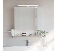 Armoire murale - Blanc - 3 portes - Miroir - Multiprise - Panier suspendu - Support sèche-cheveux