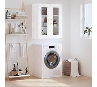 Armoire murale, blanche, 69,5 x 34 x 90 cm, avec portes en verre et poignées, armoire suspendue en bois pour beaucoup d'espace de rangement, design élégant pour salon, chambre à coucher ou bureau