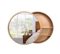 Armoire Murale Bois Massif Portes Coulissantes Armoire Toilette Miroir Rond avec Plusieurs Compartiments de Rangement Convient pour Les Serviettes, Les Gobelets(B,50 * 13.5 * 50cm)
