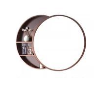Armoire Murale Bois Massif Portes Coulissantes Armoire Toilette Miroir Rond avec Plusieurs Compartiments de Rangement Convient pour Les Serviettes, Les Gobelets(C,60 * 13.5 * 60cm)
