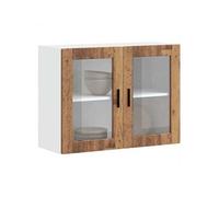 Armoire murale de cuisine avec porte en verre Porto vieux bois, meuble mural de cuisine, armoires murales avec 854095