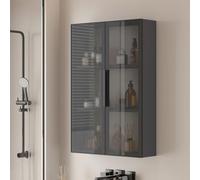 Armoire murale de cuisine et de salle de bain à 3 niveaux avec double portes en verre, installation sans perçage, étagères de rangement pour maquillage et médicaments, 50 x 15 x 75 cm