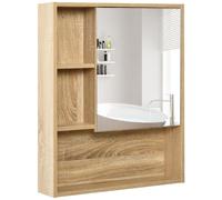Armoire murale de rangement salle de bain avec porte miroir couleur bois de chêne dim. 60L x 15l x H76 cm