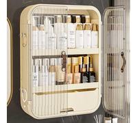 Armoire murale de salle de bain au-dessus des toilettes, organisateur d'armoire de salle de bain 3/4 couches de rangement, armoire murale en plastique avec portes transparentes, pas de perforation