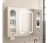 Armoire murale de salle de bain avec lumières LED, miroir anti-buée intelligent, intensité variable en continu, organisateur de médicaments moderne, construction en alliage d'aluminium