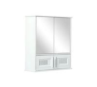 Armoire murale de salle de bain avec miroir - armoire à glace - placard de rangement toilettes - 4 portes, étagère - verre MDF blanc Blanc G