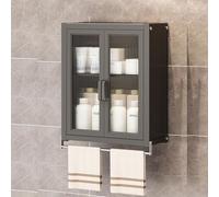 Armoire murale de salle de bain - Buffet de cuisine avec 2 portes en plastique, unité de rangement au-dessus des toilettes, étagères réglables et barre porte-serviettes - Solution de rangement