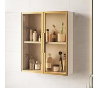 Armoire murale de salle de bain en bois massif - Rangement de médicaments sur les toilettes avec portes en verre pour salle de bain, chambre à coucher, cuisine - Élégant et fonctionnel (couleur : A)