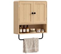 Armoire murale de salle de bain - HOMCOM - 2 portes, étagère ouverte, porte-serviettes - bois - 60 x 20 x 60 cm - chêne