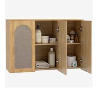 Armoire murale de salle de bain - HOMCOM - 3 portes effet rotin à fermeture douce et étagère réglable - bois - 88,5x30x60cm - chêne