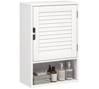 HOMCOM Armoire Murale de Salle de Bain, Meuble de Rangement Suspendu pour Salle de Bains avec Porte à Fermeture Douce, étagère réglable et Compartiment Ouvert, Meuble WC Suspendu, 40x20x60cm, Blanc