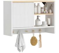 Armoire murale de salle de bain - HOMCOM - porte, étagères ouvertes et 5 crochets - bois - 60 x 20 x 40 cm - blanc et chêne