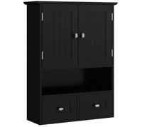 kleankin Armoire Murale de Salle de Bain, Armoire de Toilette, avec Portes Doubles, étagère Ouverte, 2 tiroirs pour Ranger, 50,8l x 17,8P x 66H cm, Noir