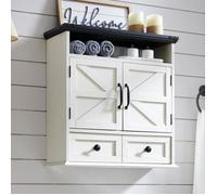 Armoire Murale de Salle de Bain Style Campagnard, Meuble de Rangement à Double Portes Battantes, 1 Tiroir & étagère régl. Idéal,1