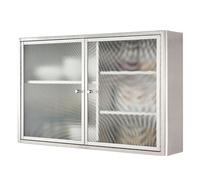 Armoire murale en acier inoxydable avec 2 portes en verre pour cuisine, salle de bain, garage, bureau, étagère flottante (90 x 30 x 60 cm)