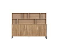 Armoire murale en chêne beige, 4 portes, 7 étagères ouvertes - Woood, New - 200x44x150 cm