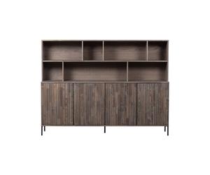 Armoire murale en chêne marron, 4 portes, avec rangement - Woood, New - 200x44x150 cm