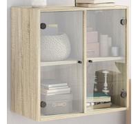 Armoire murale en chêne Sonoma 68 x 37 x 68,5 cm - Armoire suspendue avec portes en verre - Meuble de rangement polyvalent pour bureau et salon - Charge maximale : 80 kg - Accent élégant